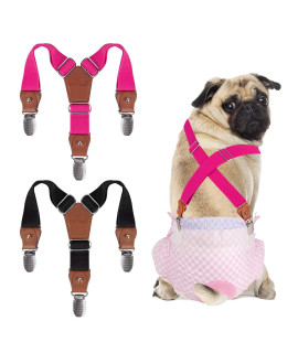 Pet Soft Dog Suspenders 2 Pieces Female Dog Diaper Suspenders for Dogs Diaper Keeper Suspender for Dog Skirt, Dog Dress (Black & Pink, XS/S)