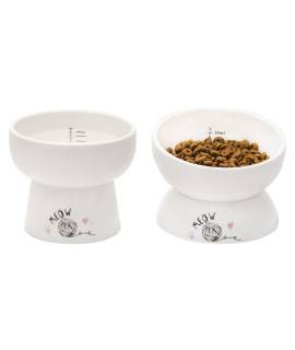 Qucey Elevated Cat Food Bowl, Tilted Ceramic Cat Dishes Set for Anti Vomiting & Reduce Neck Burden, Raised Cat Food and Water Bowl Set for Cats and Small Dogs