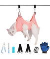 RRQKMBO 9 in 1 Pet Grooming Hammock Harness for Cats & XS Dogs,Dog Grooming Hammock Restraint Bag with Nail Clipper/Nail File,Glove,Pet Toothbrush,Dog Grooming Sling Helper for Nail Clipping/Trimming.