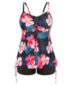Tankini Bathing Suits for Women Plus Size 24 with Boy Shorts Wireless Bra Tops Flower 5X