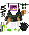 MAcosiness Pet Grooming Hammock for Nail Trimming - Complete Groomers Helper Set for Pet - Dog Grooming Hammock with Hook - Cat Nail Clipper - Dog Hammock for Nail Clipping (M, Black with Lime Paws)