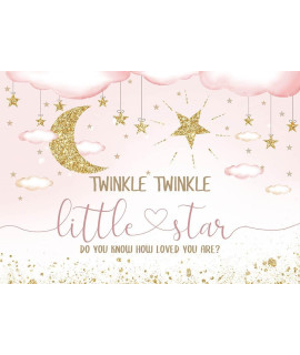 Mocsicka Twinkle Twinkle Little Star Baby Shower Backdrop gold glitter Stars and Moon Pink Baby Shower Party Decorations for girls Sparkle Stars gender Reveal Photography Background (10x8ft)