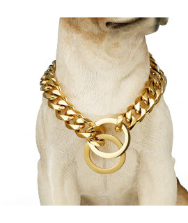 ToBeTrendy Chain Dog Walking Collar Gold Cuban Link Dog Collar 316L Stainless Steel Metal 10mm/15mm Heavy Duty Chain Collar for Small Dogs(10MM, 12)
