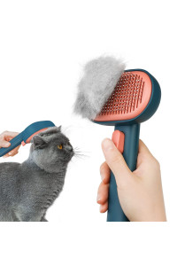 aumuca cat Brush with Release Button, cat Brushes for Indoor cats Shedding, cat Brush for Long or Short Haired cats, cat grooming Brush cat comb for Kitten Rabbit Massage Removes Loose Fur green