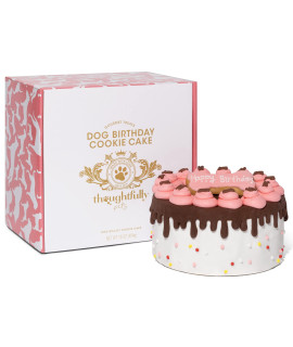 Thoughtfully Pets, Girl Dog Birthday Cookie Cake, Ginger Flavored Happy Cake for Dogs is a Pink 6 Inch Round Solid Biscuit Decorated as with Frosting and Sprinkles