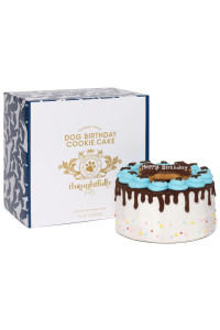 Thoughtfully Pets, Boy Dog Birthday Cookie Cake, Ginger Flavored, Blue 6 Inch Round Solid Biscuit Decorated as a Dog Birthday Cake with Frosting and Sprinkles