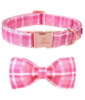 Lionheart glory Pink Plaid Dog Collar, Adjustable Dog Collar with Bowtie, Pet Gift Girl Collar for Dog Soft Bowtie Dog Collars for Large Dogs