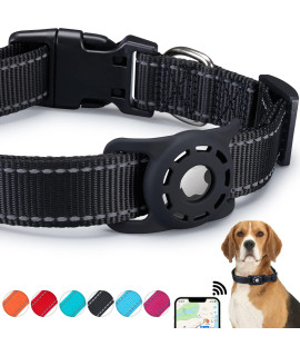 KONITY Reflective AirTag Dog Collar, Compatible with Apple AirTag 2021, Nylon Pet Cat Puppy Collar with Silicone AirTag Holder for Small, Medium, Large, and Extra Large Dogs