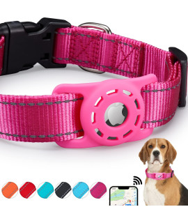 KONITY Reflective AirTag Dog Collar, Compatible with Apple AirTag, Nylon Pet Cat Puppy Collar with Silicone AirTag Holder for Small, Medium, Large, and Extra Large Dogs