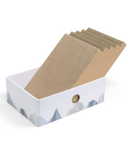 Conlun Cat Scratcher Box with Cat Scratching Pad - Portable 3-Layer Corrugated Cardboard Lounger Heavy-Duty Double-Sided Cardboard Cat Scratcher and Interactive Hole Design,White Medium-5 Pack