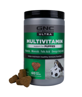 GNC Pets Ultra Multivitamin Soft Chews, Puppies, Chicken Flavor. 60-ct in 4.6 Oz Canister Multivitamins for Puppies in Chicken Flavored Chewables from Pets Ultra