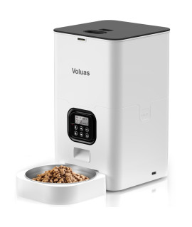 VOLUAS Automatic Cat Feeders - Pet Food Dispenser for Dry Food, Timed Cat Feeder with Desiccant Bag, Programmable Portion Size Control 4 Meals Per Day, 10s Voice Recorder
