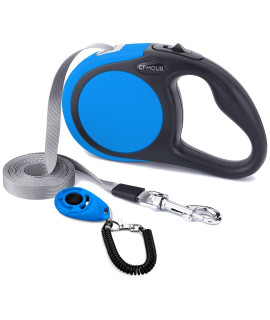 cFMOUR Retractable Dog Lead - 5m No Tangle Extendable Dog Leads with clicker for Medium Large Dogs Up to 50kg, Strong Nylon TapeRibbon, One-Handed Brake Pause Lock - Blue