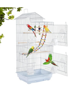 BestPet 39 inch Roof Top Large Flight Parrot Bird Cage Accessories Medium Roof Top Large Flight cage Parakeet cage for Small Cockatiel Canary Parakeet Sun Parakeet Pet Toy (White)