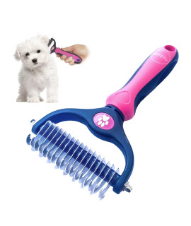 Pret & Lively 2 in 1 Pet Hair Dematting Tool, Tough Mats and Tangles, Undercoat Rake Comb, Dogs, Cats, Rabbits, Hairy Pets, Holiday Gift, Professional Grooming Brush For Deshedding, Extra Wide (Pink)