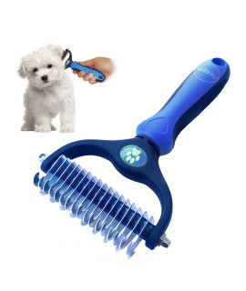 Pret & Lively 2 in 1 Pet Hair Dematting Tool, Tough Mats and Tangles, Undercoat Rake Comb, Dogs, Cats, Rabbits, Hairy Pets, Holiday Gift, Professional Grooming Brush For Deshedding, Extra Wide (Blue)