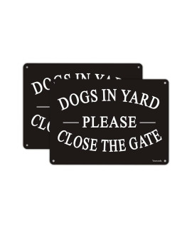 2-Pack Dogs in Yard Please close the gate Sign, Yuntarda 14x10 inches Reflective Metal Signs 040 Aluminum Sign Heavy Duty Professional Printing Pre-Drilled Holes For Easy Mounting Indoor or Outdoor Use for Fence Door or gate