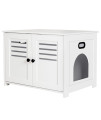 DINZI LVJ Litter Box Enclosure, Cat Litter House with Louvered Doors, Entrance Can Be on Left or Right, Large Hidden Cat Washroom for Most of Litter Box, Cat Furniture Cabinet, White
