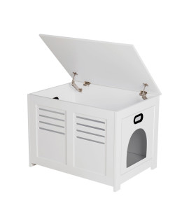 DINZI LVJ Hidden Cat Litter Box Enclosure, Flip Top Cat Washroom Furniture, Good Ventilation, Entrance Can Be on The Left or Right, Enclosed Cat Litter House Side Table for Most of Litter Box, White
