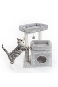 Pesofer Cat Tree, Small Cat Tower with Dangling Ball and Perch Light Gray
