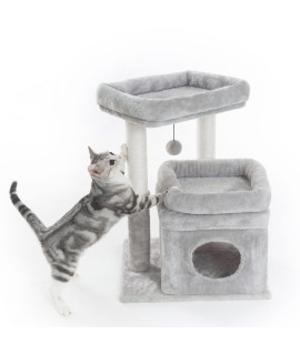 Pesofer Cat Tree, Small Cat Tower with Dangling Ball and Perch Light Gray