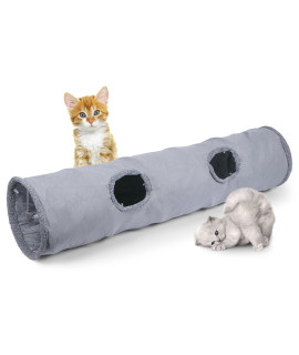 EGETOTA Pet Collapsible Cat Tunnel for Indoor Cats, Cat Toys Play Tunnel Durable Suede with Play Ball (Medium)