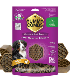 Yummy Combs Dog Dental Treats Vet VOHC Approved Protein Treat Dental Care & Cleaning Comb Shape Yummy Dog Treats Dental Dog Treats for Large Dogs (12oz, 9 Count)