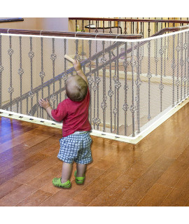 JIFTOK Baby Gate for Stairs, Banister Guard for Kids, Pets, Toys, 15ft L x 2.66 ft H, Mesh Netting Safety Net for Balcony Rail Stair, Stairway Net Baby Safety Products for Indoor & Outdoor (White)