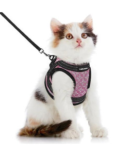 CatRomance Cat Harness and Leash Set Escape Proof for Walking, Safe Adjustable Small Large Kitten Vest with Reflective Strip for Kitty, Easy Control Comfortable Soft Outdoor Harnesses, Pink, Meduim