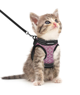 CatRomance Cat Harness and Leash Set Escape Proof for Walking, Safe Adjustable Small Large Kitten Vest with Reflective Strip for Kitty, Easy Control Comfortable Soft Outdoor Harnesses, Pink, Small