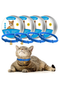 4 Pcs Calming Cats Collar Adjustable Cat Calm Collar Lavender Scent Relaxing Cat Collar with 2 Pendant for Puppies Cats Reduce Stress Aggression Anxious, up to 15 Inches (Blue)