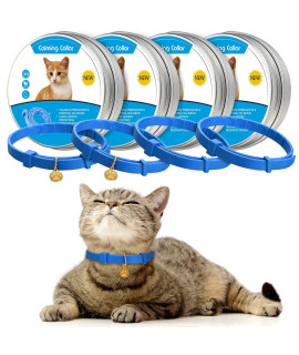 4 Pcs Calming Cats Collar Adjustable Cat Calm Collar Lavender Scent Relaxing Cat Collar with 2 Pendant for Puppies Cats Reduce Stress Aggression Anxious, up to 15 Inches (Blue)