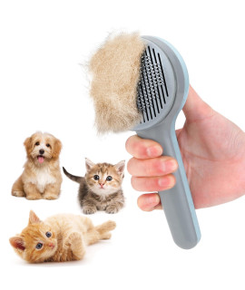 Cat Brush, Self Cleaning Slicker Brushes for Shedding and Grooming Removes Loose Undercoat, Mats and Tangled Hair Grooming Comb for Cats Dogs Brush Massage-Self Cleaning (small blue)