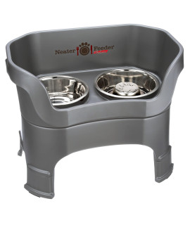 Neater Feeder Deluxe with Leg Extensions (Large + Slow Feed Bowl Combo, Gunmetal)