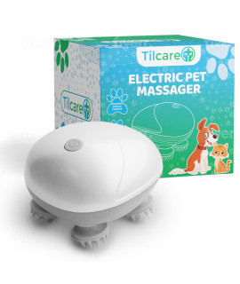 Tilcare Handheld Pet Massager for Dogs and cats Electric cat and Dog Massage Tool - Head and Back Scratcher for Relieving Tension, Tight Muscles and Stiffness with Four Rotating Massage Heads