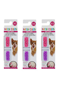 Kitty Caps Nail Caps for Cats Hot Purple & Hot Pink, 40 Count, X-Small - 3 Pack Safe, Stylish & Humane Alternative to Declawing Covers Cat Claws, Stops Snags and Scratches FF9315PCS3 (Under 5 lbs)