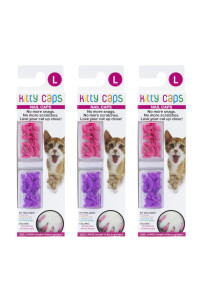 Kitty Caps Nail Caps for Cats | Hot Purple & Hot Pink, 40 Count, Large - 3 Pack | Safe, Stylish & Humane Alternative to Declawing | Covers Cat Claws, Stops Snags and Scratches