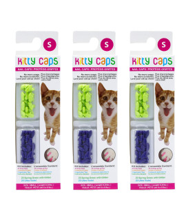 Kitty Caps Nail Caps for Cats Spring Green with Glitter & Ultra Violet, 40 Count, Large - 3 Pack Safe, Stylish & Humane Alternative to Declawing Stops Snags and Scratches FF9307PCS3 Small (6-8 lbs)