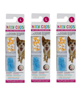 Kitty Caps Nail Caps for Cats White/Orange and Clear/Blue Glitter, 40 Count, 3 Pack Safe, Stylish & Humane Alternative to Declawing Stops Snags and Scratches FF9311PCS3 Large (13 lbs or Greater)