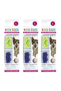 Kitty Caps Nail Caps for Cats Spring Green with Glitter & Ultra Violet, 40 Count, Medium - 3 Pack Safe, Stylish & Humane Alternative to Declawing Stops Snags and Scratches