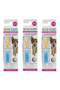 Kitty Caps Nail Caps for Cats Safe, Stylish & Humane Alternative to Declawing Stops Snags and Scratches, X-Small (Under 5 lbs), White with Orange & Clear with Blue Glitter, 40 Count - 3 Pack