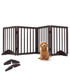 Wooden Dog Gate Foldable Dog Fence Freestanding 4 Panel Pet Gates Freestanding Folding Dog Gates House Pet Gate for Dogs Gate for Indoors,Extra Wide Dog Gate 24in Height with 2PCS Support Feet