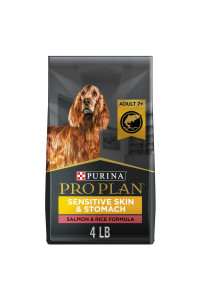 Purina Pro Plan Sensitive Skin & Stomach Dog Food, Dry Dog Food for SENIOR Dogs Adult 7+ Salmon & Rice Formula - 4 lb. Bag
