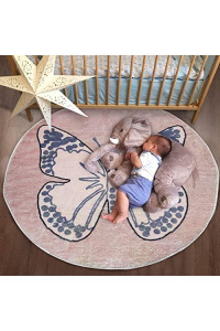 Poowe cute Lion ABc Kids Play Mat Baby Nursery Rug Round Educational Alphabet Soft Area Rug Non Slip for children Toddlers Bedroom (Round 394, Butterfly)