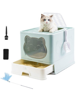 HelloMiao Fully Enclosed Cat Litter Box with Lid, Foldable Extra Large Cat Toilet, Drawer Type Cat Litter Tray with Plastic Scoop, Suitable for Cats Under 17.6Ib(8kg)