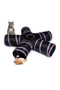 Sheldamy Cat Tunnel Toy, Collapsible 5-Way Cat Tunnel with Peek Hole and Play Ball, Cat Tunnels for Indoor Cats, Rabbit, Ferret, Puppy, Kitten (Pink & Black)