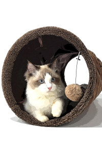 HeyKitten Collapsible 12 Crinkle Cat Play Tunnel, Hide-and-Seek Pet Toys for Indoor Kittens, Puppies Bunnies, Medium Brown