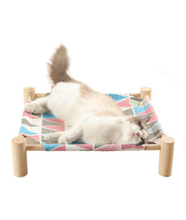 Babyezz Cat and Dog Hammock Bed, Wooden cat Hammock Elevated Cooling Bed, Detachable Portable Indoor/Outdoor pet Bed, Suitable for Cats and Small Dogs (Color Triangle)