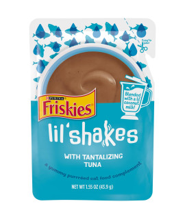 Purina Friskies Wet Pureed Cat Food Topper, Lil' Shakes With Tantalizing Tuna Lickable Cat Treats - 1.55 oz. Pouch