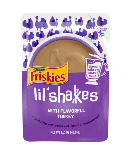 Purina Friskies Wet Pureed Cat Food Topper, Lil' Shakes With Flavorful Turkey Lickable Cat Treats - 1.55 oz. Pouch